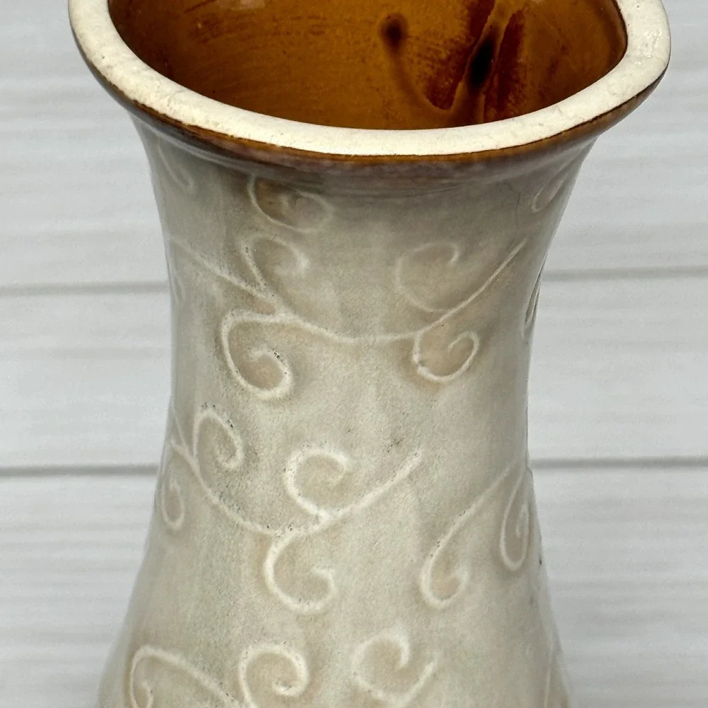 Set of 2‎ Ceramic Vases Beige Swirl Glaze Amber Interior Decorative Home Decor